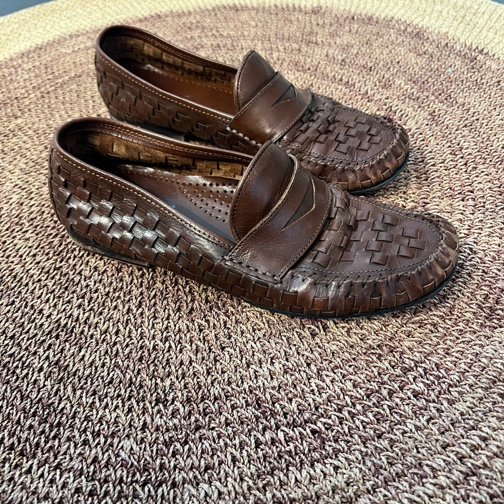 Boys Penny Loafers in Genuine Woven Brown Leather